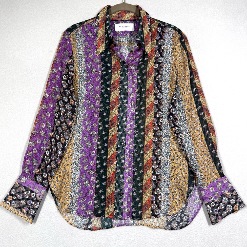 Equipment Femme Top Womens Small Quinne Floral Print Silk Button Up Shirt Career